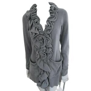 Etcetera Womens Gray Cotton Cashmere Button Up Cardigan With Ruffle Collar M